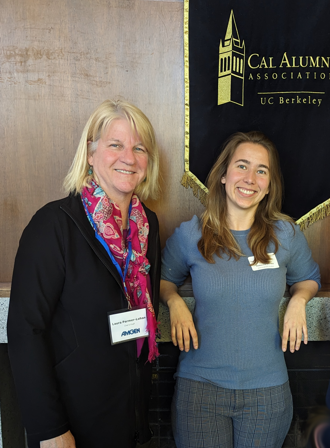 Laura Parmer-Lohan (Chief of Staff, Amgen) and Rebecca Bartke (MCB IAP Amgen Graduate Student Fellow) meet at the MCB Industrial Affiliates Program Symposium